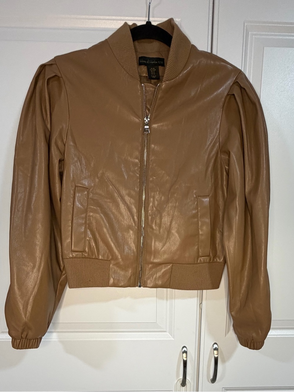 House of Harlow 1960 Camel Faux Leather Bomber Jacket